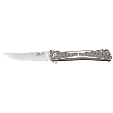 Edge Silver Aluminum Handle Plain CRKT Crossbones 7530 Folding Knife with IKBS Pivot Bearing System with Rising Point AUS 8 Satin Finish Plain Edge Blade and 6061 Aluminum Handle ()