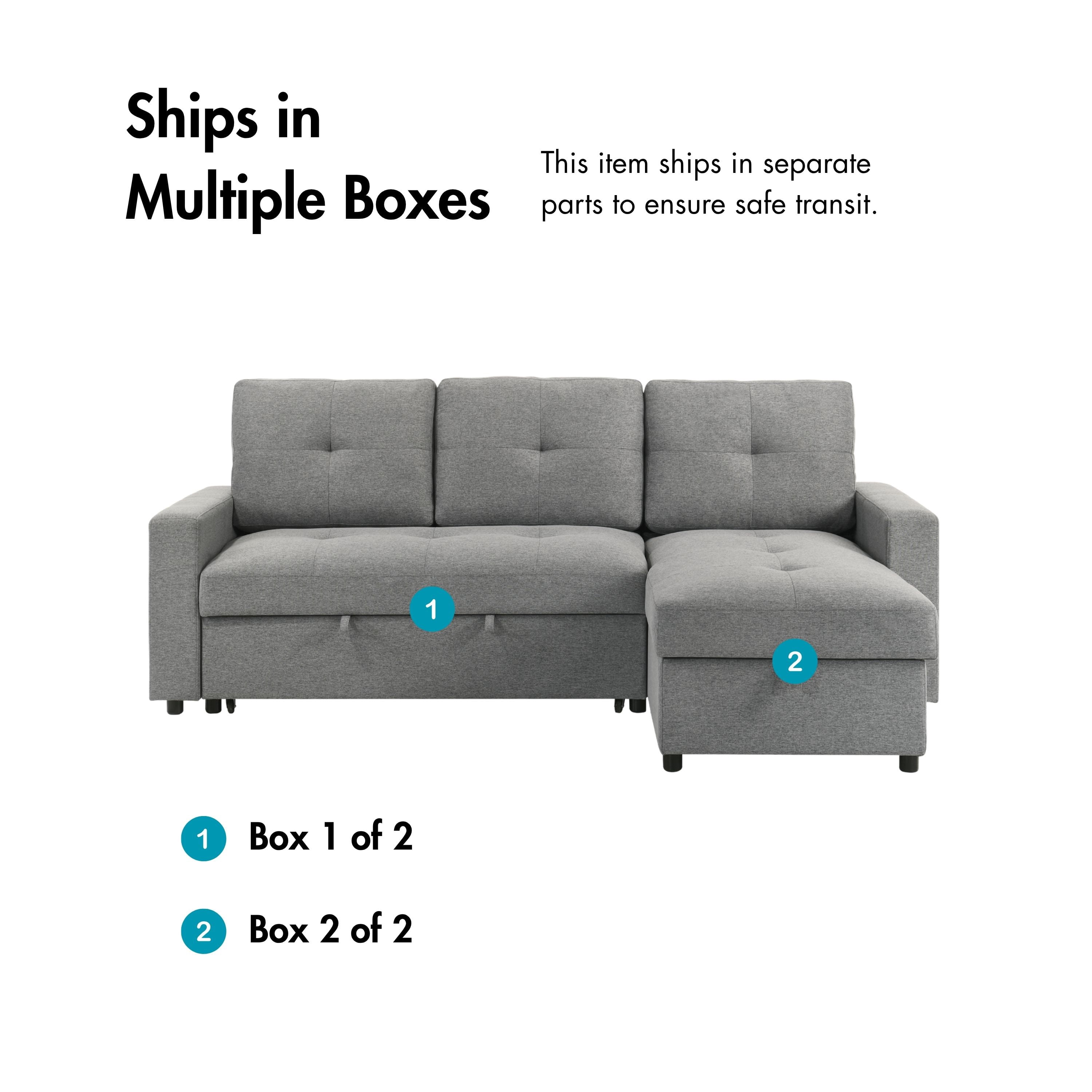 Furniture of America Jovi Modern Fabric L-Shaped Sectional Sofa with Pull Out and Storage Under Chaise, Gray