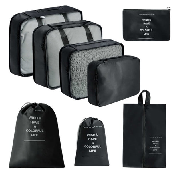 Cubos de embalaje para viajar, juego de 8 cubos de viaje, organizador de maleta plegable, bolsa de almacenamiento de equipaje ligera