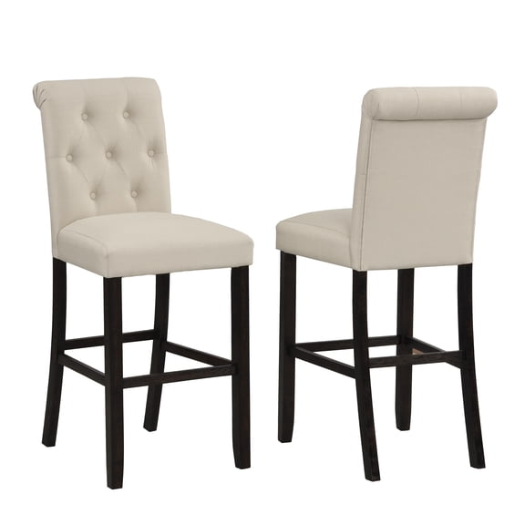 Roundhill Furniture Leviton Solid Wood Tufted Asons Barstool (Set of 2), Tan