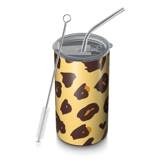 20oz Coffee Tumblers Yellow and Brown Of Leopard Print Stainless Steel Vacuum Insulated Travel Tumbler Coffee Cups Mug with Lid and Straw with Cleaning Brush for Cold & Hot Drinks