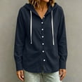 thumbnail image 2 of QIYAGBSA Hooded Denim Shirt for Women Button Down Long Sleeve Relaxed Fit Casual Spring Fall (Navy, S), 2 of 5