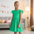 thumbnail image 5 of TIREOW Girls Summer Dresses Ruffle Short Sleeve Dresses Solid Color Crewneck A Line Casual Sleepwear Dress, 5 of 9