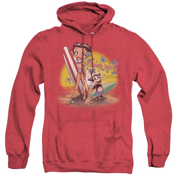 Betty Boop Surf Adult Heather Hoodie Sweatshirt Red