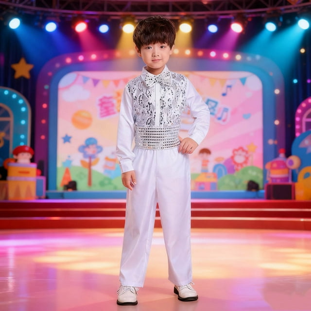 Cowsor Boys Disco Costume Kids 70s 80s Sequin Pop King Dance Star Halloween Carnival Party Cosplay Outfits