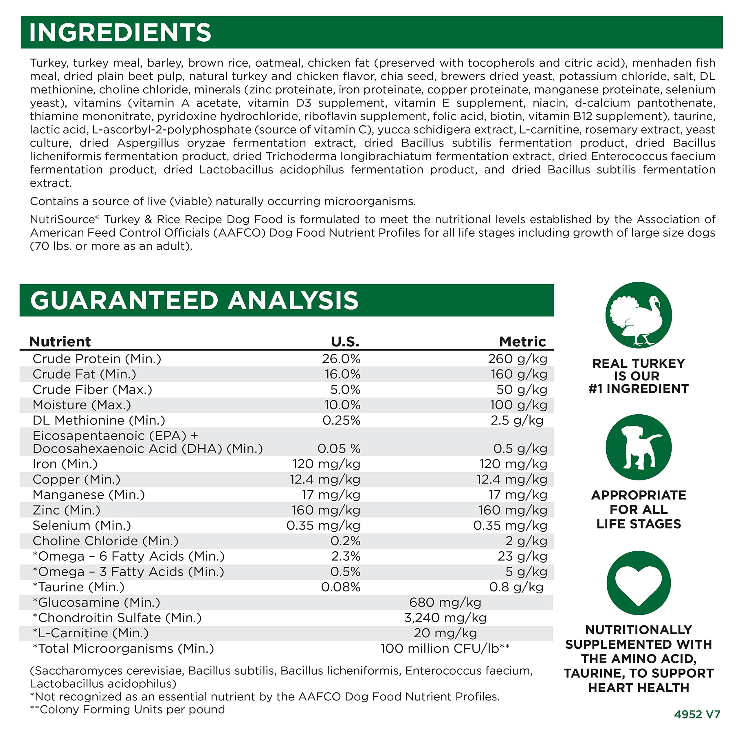NutriSource For All Life Stages Turkey & Rice Recipe Dog Food 26 lb