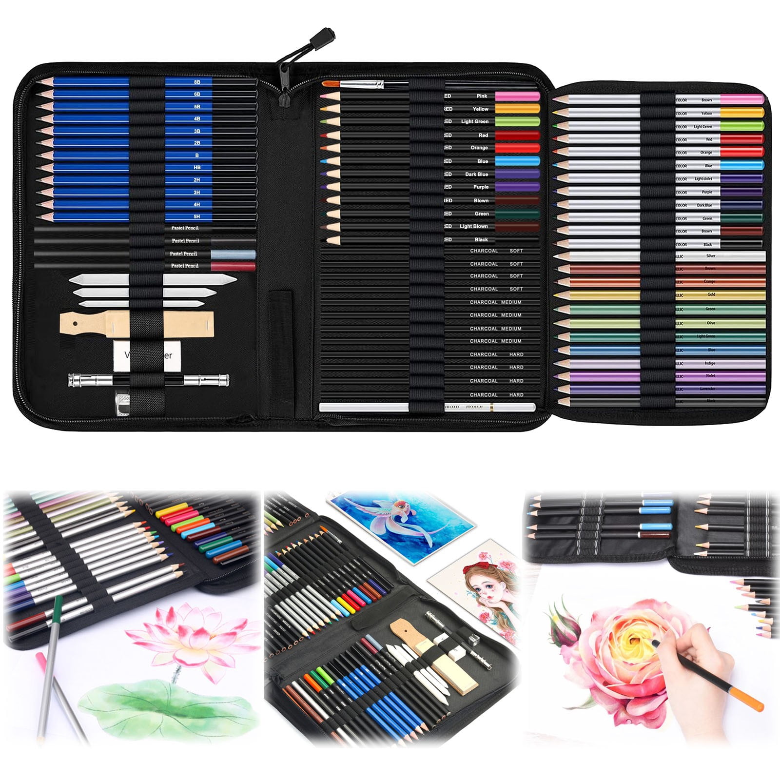 LKXGBMY Drawing Supplies Set, Art Pencils & Watercolor Pencils With Canvas Case for Artists