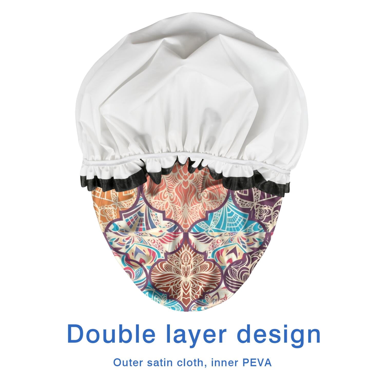 Shower Caps,Multicolor Ethnic Geometric Pattern Waterproof Shower Cap for Women 4 Pieces,Double Reusable Hair Cover for Shower PEVA Elastic Stretch Hem