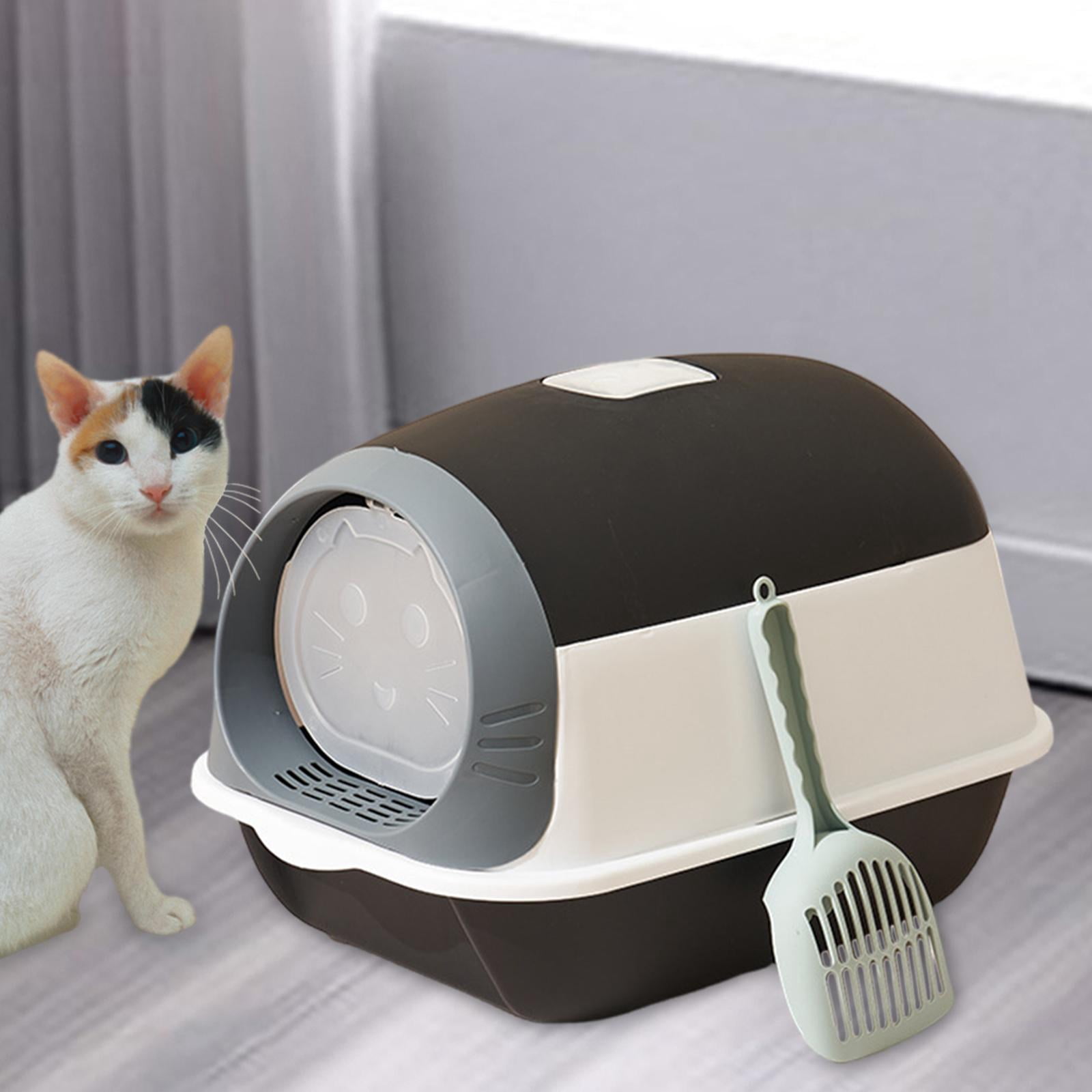 Bvdfgk Enclosed Cat Toilet for Indoor Cats, Hooded Cat Litter Box with Front Door Kitty Black White