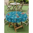 thumbnail image 5 of Outdoor Tablecloth with Umbrella Hole Zipper Turquoise Boho Floral Round Tablecloth 54" Waterproof Outside Table Cloth Abstract Art Flowers Botanical Patio Table Cover Tablecloths for Picnic Party, 5 of 8