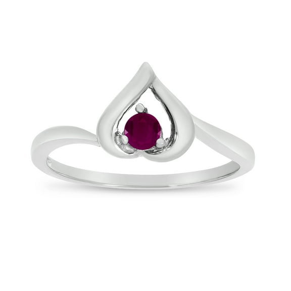 14k White Gold Round Ruby Heart Ring