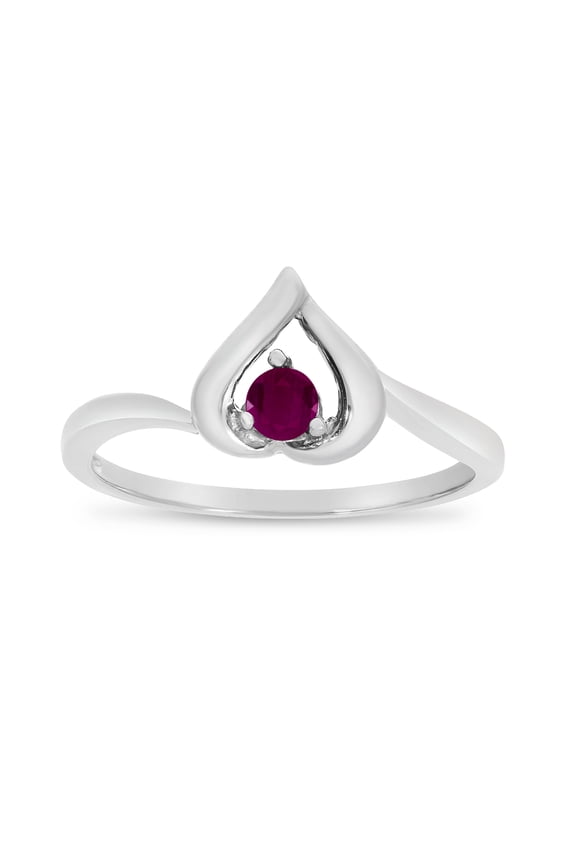 10k White Gold Round Ruby Heart Ring