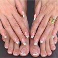 thumbnail image 1 of HLONK 48Pcs Press on Nails Toenails French Nail Tips Rhinstone Medium Length Flase Nail Finger Toe Nails Glossy Acrylic Fake Nail with Designs (Rhinstones), 1 of 5