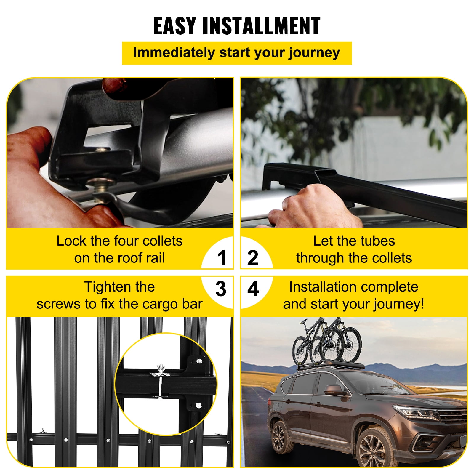 KFFKFF Universal 50.4 x 36.4 Inch Roof Cargo Basket, Aluminum Roof-Mounted Luggage Rack with Bars XL-B for Cars, SUVs, and Travel Essentials