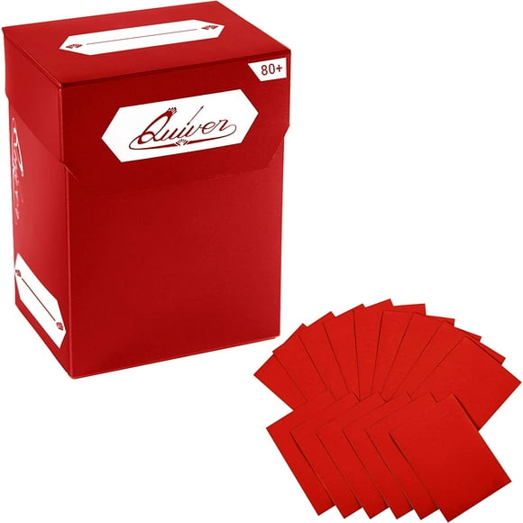 AIR-Red Standard Trading Card Deck Box and Sleeves Bundle - 80+ Quiver Deck Block with Double Dividers (Commander MTG Deck Box MTG) + 100 Artemis Red Card Sleeves with Black interior (66 x 93 mm)