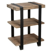 Alaterre Modesto 2-Shelf Metal Strap and Reclaimed Wood End Table, Rustic Natural