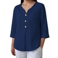 thumbnail image 6 of Womens Shirts Short Sleeve Kelon Womens Blouses Short Womens 3/4 Length Sleeve V Neck Linen Cotton Work Blouses Business Casual Outfits, 2XL, 6 of 8