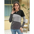 thumbnail image 4 of Women'S Color Block Tops Casual Long Sleeve Tunic Round Neck Pullover Shirts Black Grey XL, 4 of 6