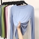 thumbnail image 1 of Modal Solid Basic Tshirt O Neck Long Sleeves Women Autumn Bottoming Tee Tops All match Tee Shirt Plus size undershirt, 1 of 5