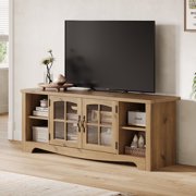 LINSY HOME Modern Farmhouse TV Stand for TVs up to 65",Home Entertainment Center with Storage Cabinet and Adjustable Shelves,Oak