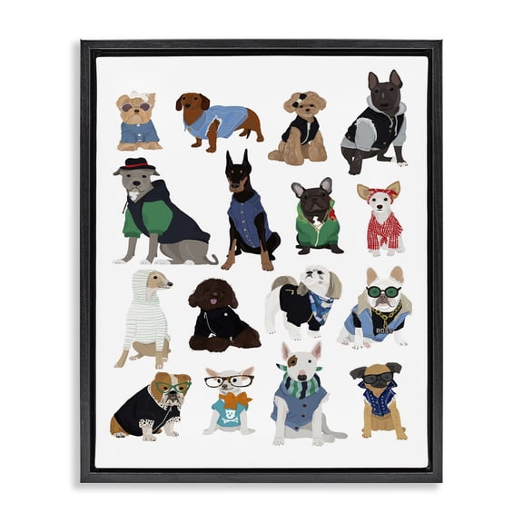 Stupell Industries Contemporary Dogs with Various Fashion Black Floating Frame Canvas Art, 17 x 21, by Hanna Melin