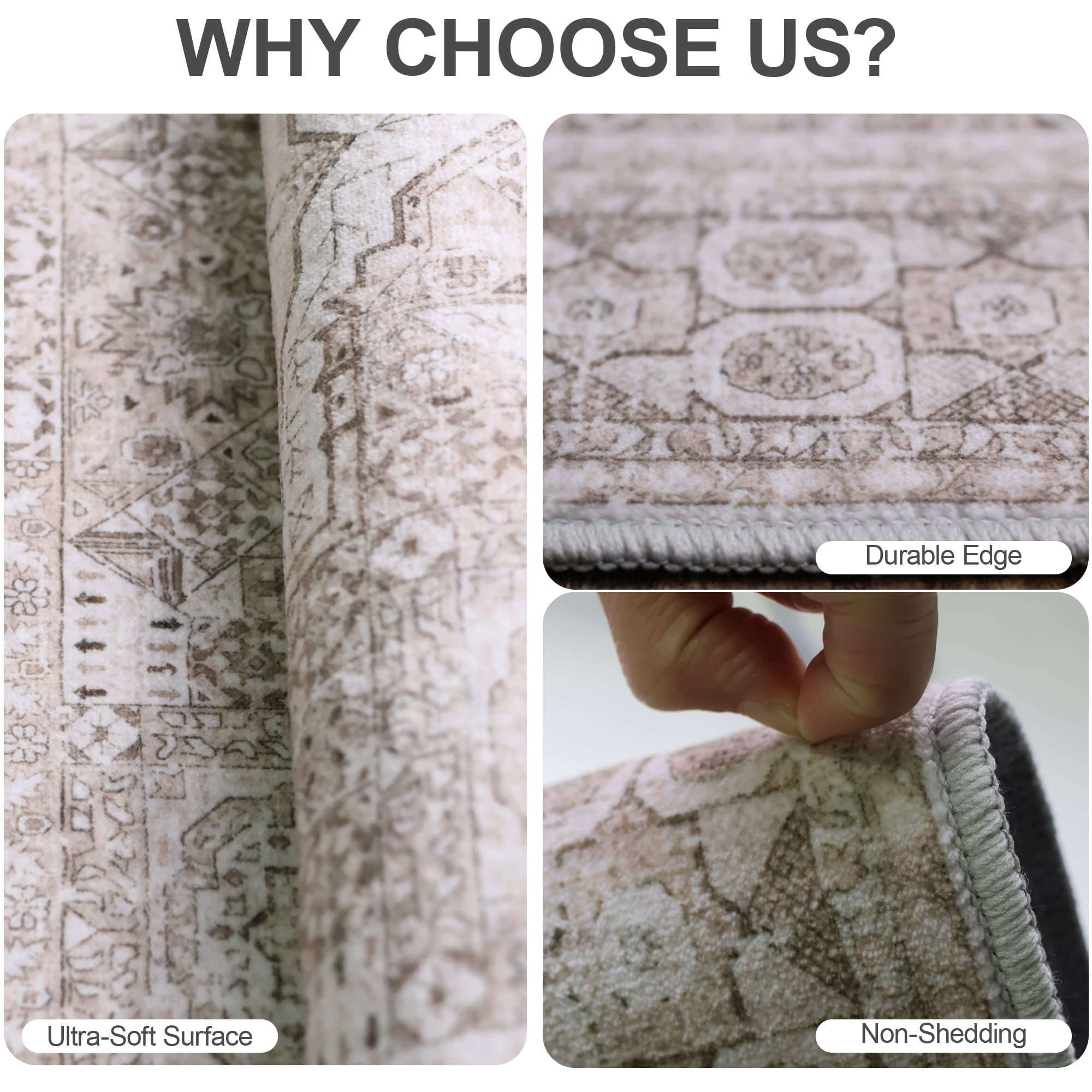 Dowellia Area Rugs for Living Room 8'x 10' Machine Washable Vintage Print Large Throw Non Slip Bedroom Rugs, Brown