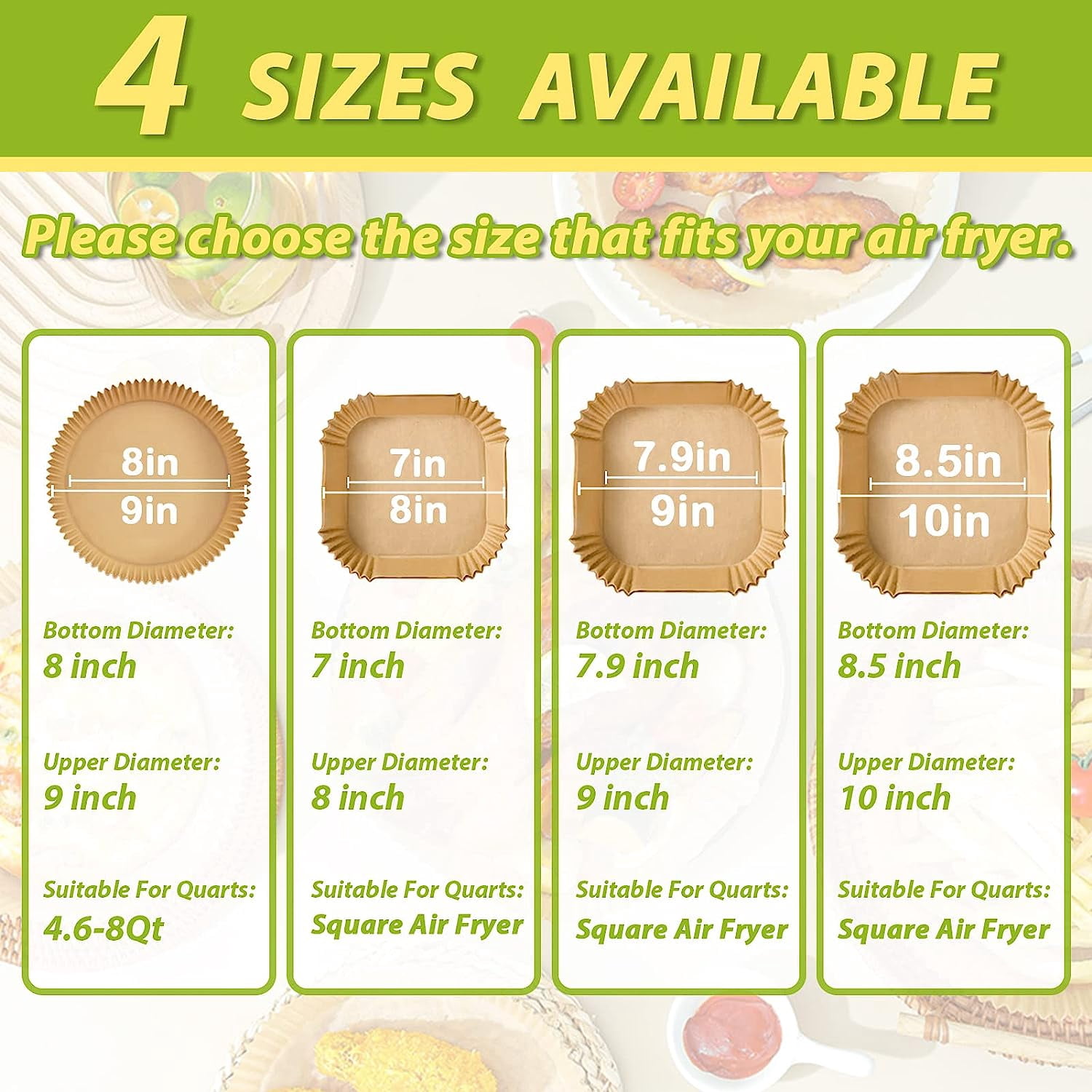 Air Fryer Liners Square for COSORI Air Fryer 6Qt and Ninja AF141, 150Pcs 9 Inch Large Air Fryer Paper Liners for 5-8QT Basket, Non-stick Parchment Paper Pads Oil Resistant