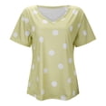thumbnail image 4 of JYLPZYR Women Casual Loose Polka Dot Blouse Print V Neck Short Sleeved Tshirt Top (Yellow,XXL), 4 of 8