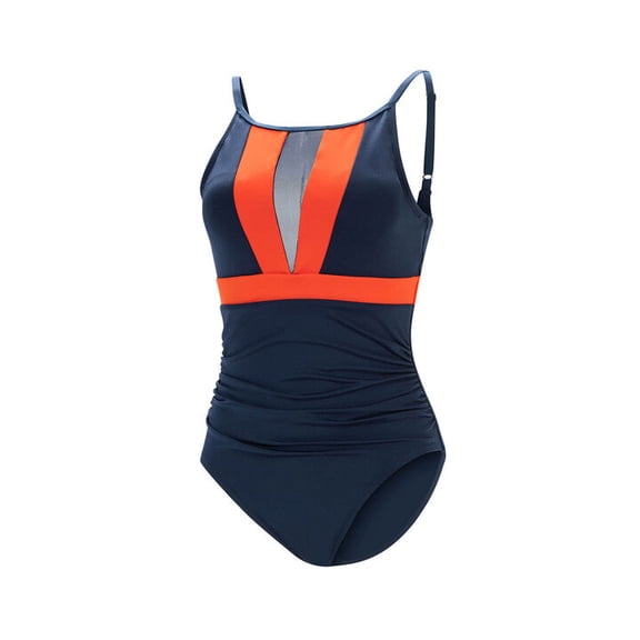 Dolfin Women's Color Block Moderate Boat Neck 1-Piece Navy/Pop Orange 22