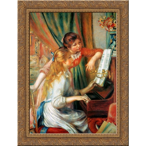 Girls at the Piano 20x24 Gold Ornate Wood Framed Canvas Art by Renoir, Pierre Auguste