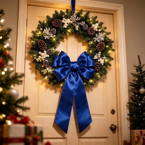 Blue 2.4 in x 20 yd Satin Wired Edge Ribbon Roll for Wreath Bows and Gift Wrapping
