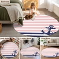 thumbnail image 5 of Anchor Pink Round Area Rug 3 FT, Small Kitchen Bathroom Mats, Modern Navy Blue White Striped Nautical Washable Indoor Outdoor Throw Runner Carpet Non-Shedding Doormat for Table Shower Sofa Entryway, 5 of 8