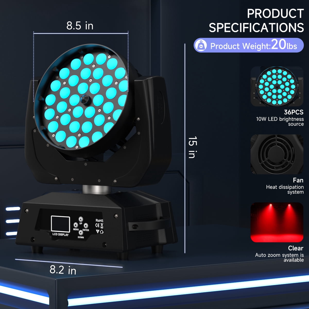 VIPQV 360W Stage Moving Head Light with Beam, Remote Control Sound Actived & DMX512, 540° Pan 265° Tilt for Party DJ Bar Wedding Theater