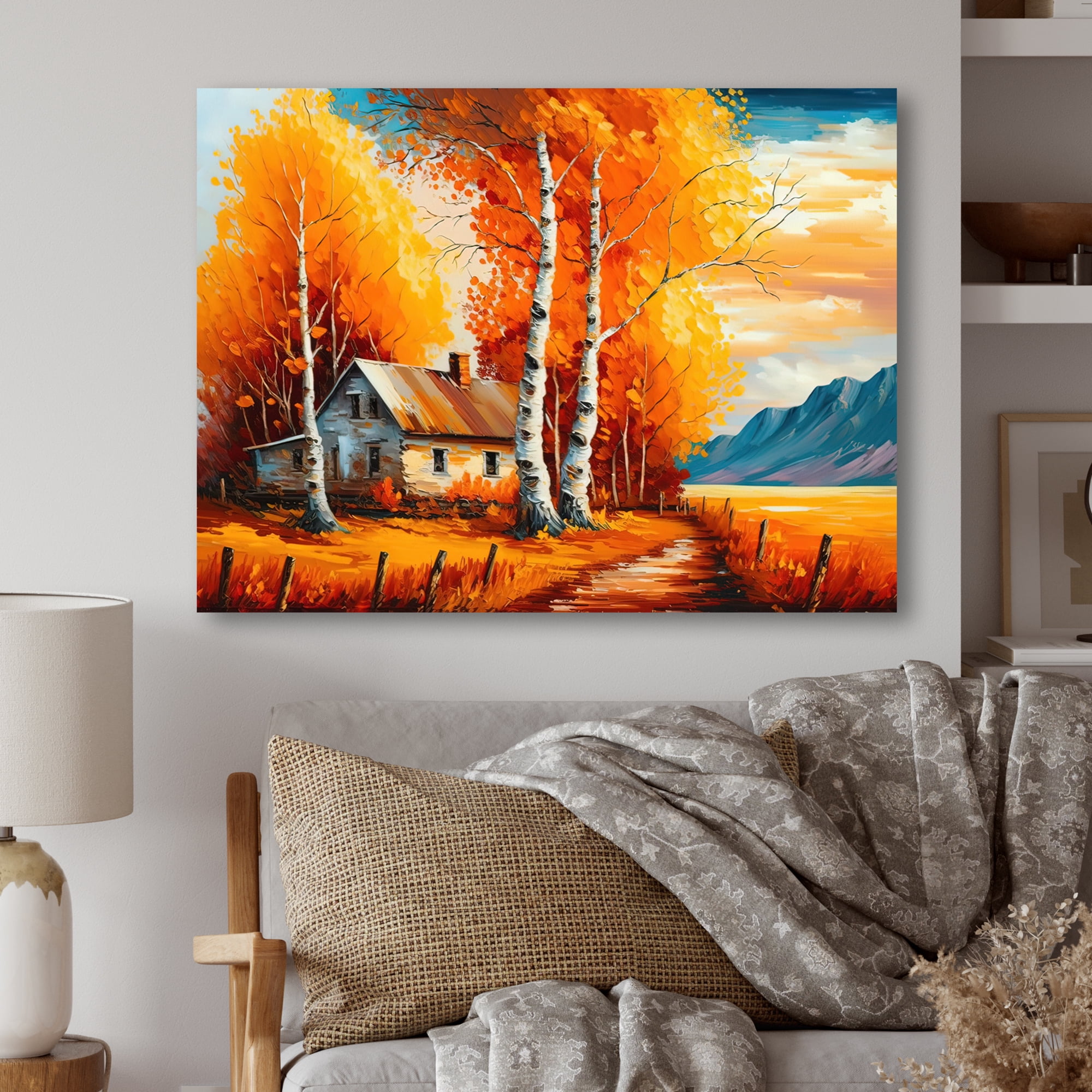 Designart Small Cottage In Autumn III Canvas Wall Art