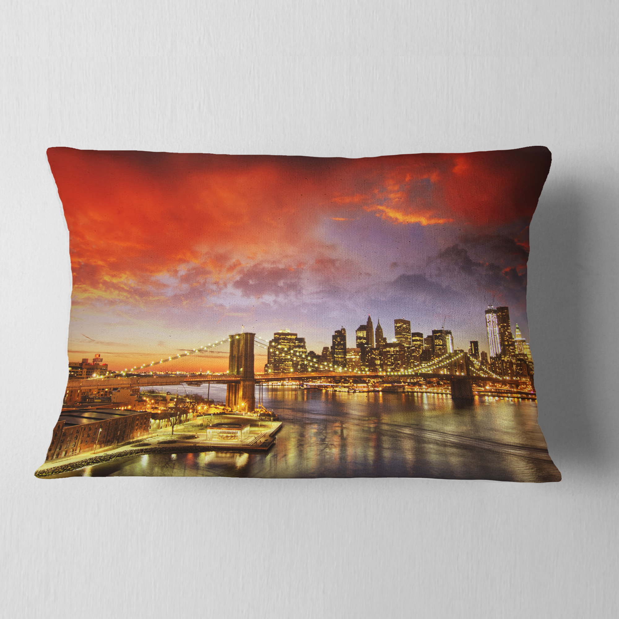 Designart Manhattan Skyline at Winter - Cityscape Photo Throw Pillow - 12x20