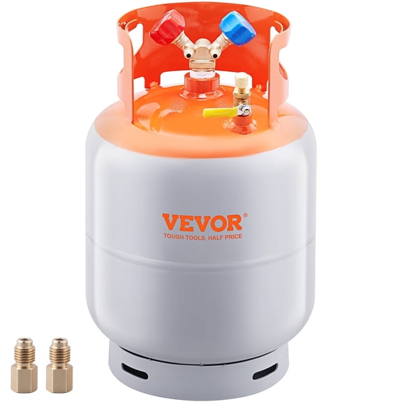 VEVOR Refrigerant Recovery Tank, 30 LBS Capacity, 400 psi Portable Cylinder Tank with Y-Valve for Liquid/Vapor, High-sealing Recovery Can for R22/R134A/R410A, Orange Gray