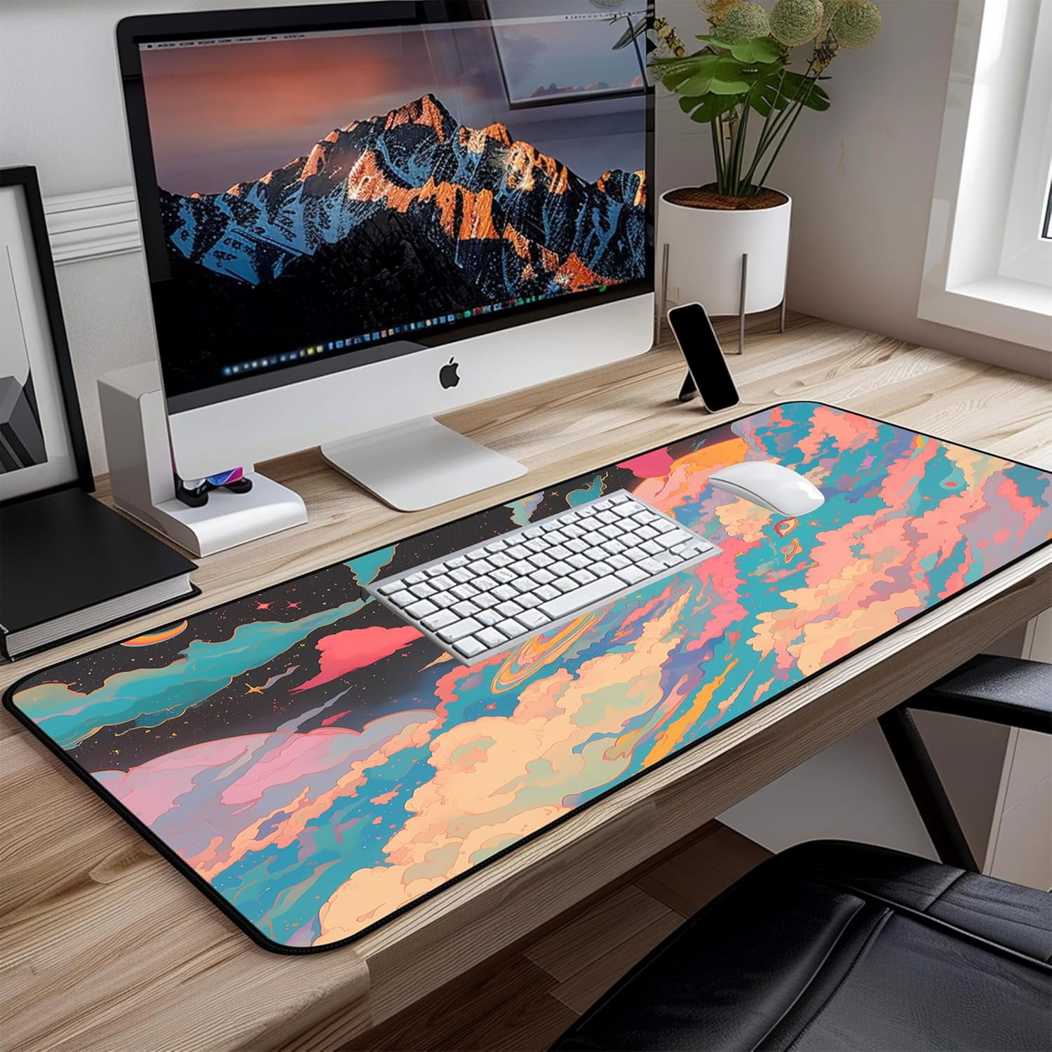 Colorful Starry Sky Desk Mat, Abstract Art Mouse Pads Long, Anime Large Game Desktop Cover Pad, Cute Eye Mouse Mats XXL, Women Laptop Keyboard Mat Suitable for Work Office Home 31.5"X15.7"
