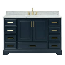 Ariel Stafford 55 Inch Single Oval Sink Vanity With Carrara White Marble Countertop W/1.5" Edge In Midnight Blue
