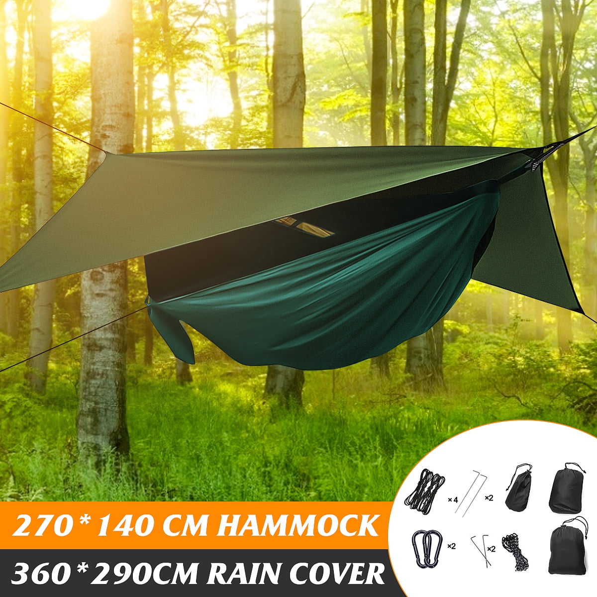 Arcwares Camping Hammock with Mosquito Net and Rainfly Travel Hammock Tents for Camping Hiking Nylon Parachute Portable Hammocks with Bug Net and Tree Straps Outdoors 
