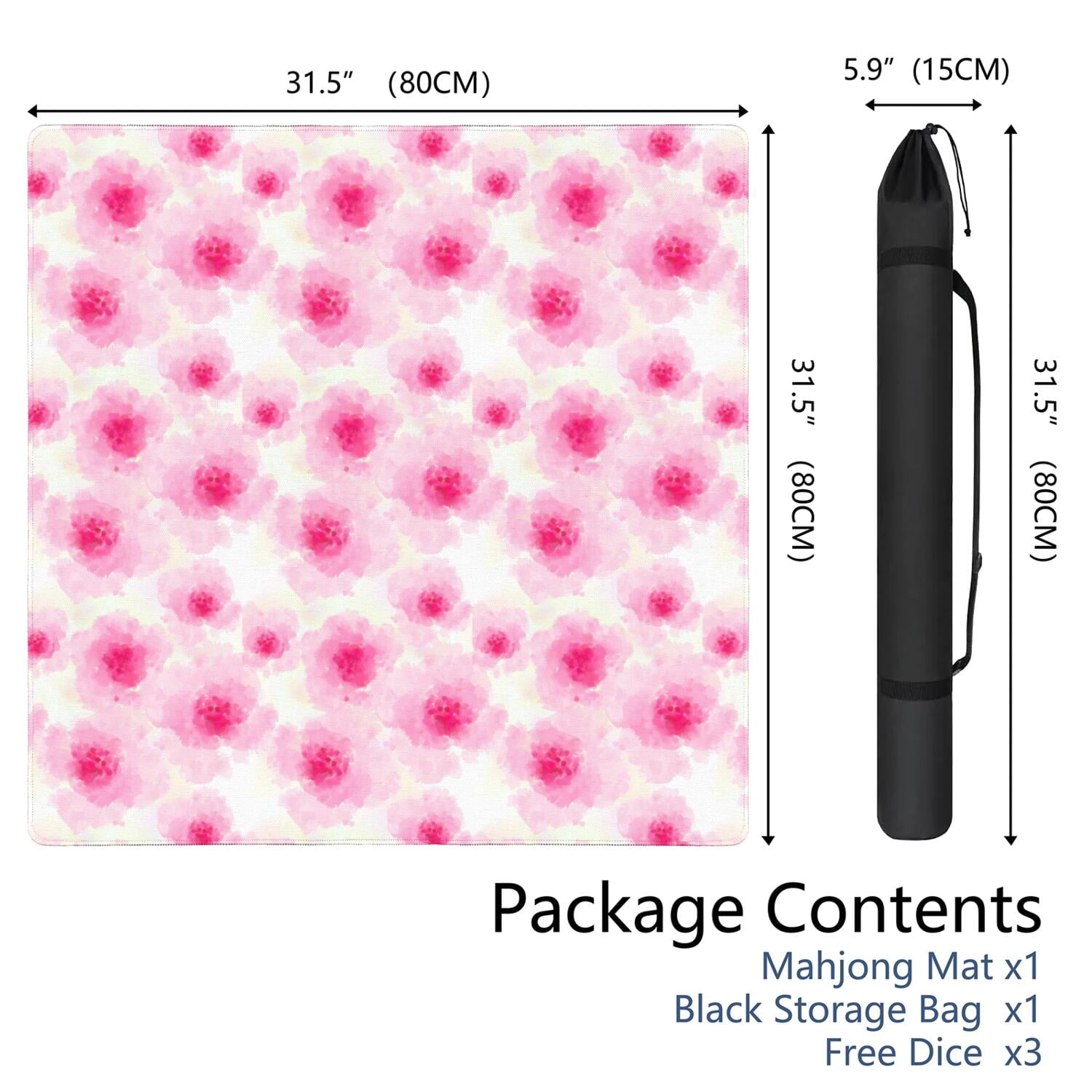 Floral Print Non-Slip Mat for Game Tables 31.5x31.5 Inches Rubber Surface Ideal for Mahjong and Various Card Game Activities
