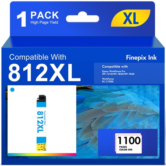 1-Pack 812XL Cyan Ink compatible for Epson 812 Ink Cartridges for Epson Workforce Pro WF-7820 WF-7840 WF-7310