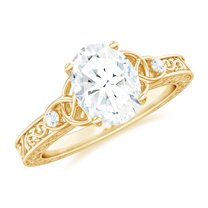 Rosec Jewels Vintage Style 1 Ct Diamond Engagement Ring - EF-VS Grade Lab Diamond Oval Ring, 18K Yellow Gold, US 4.00
