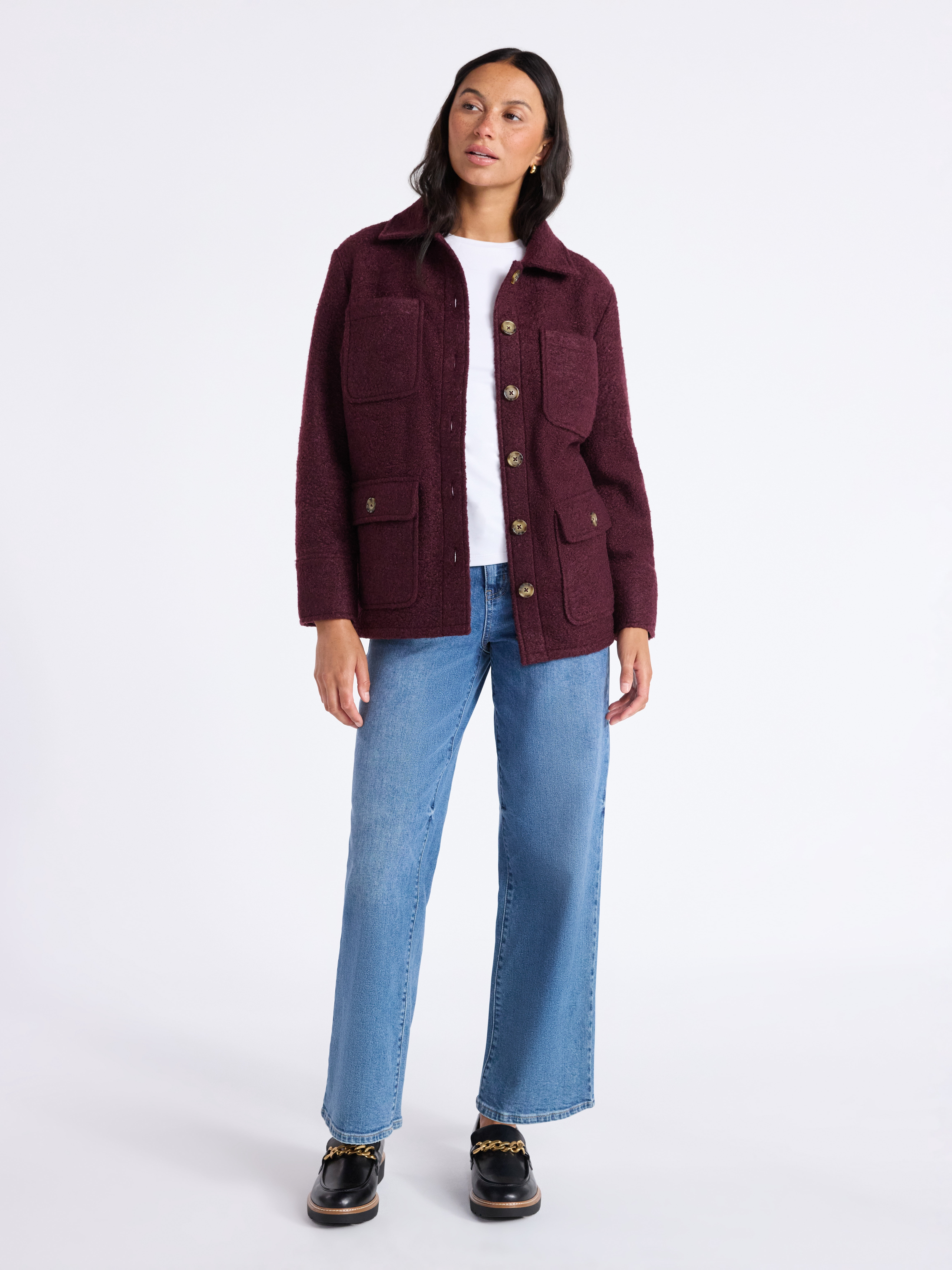 Time and Tru Women's Boucle Utility Shacket, Midweight, Sizes XS-XXXL