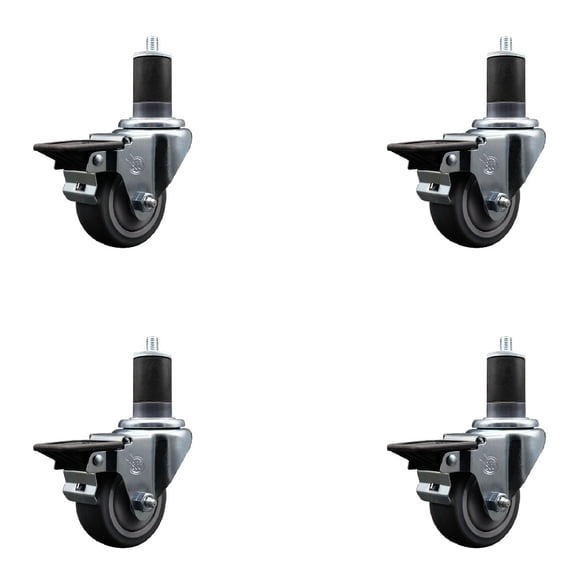 3 Inch Thermo Rubber Swivel 1-5/8 Inch Expanding Stem Caster Set with Brake