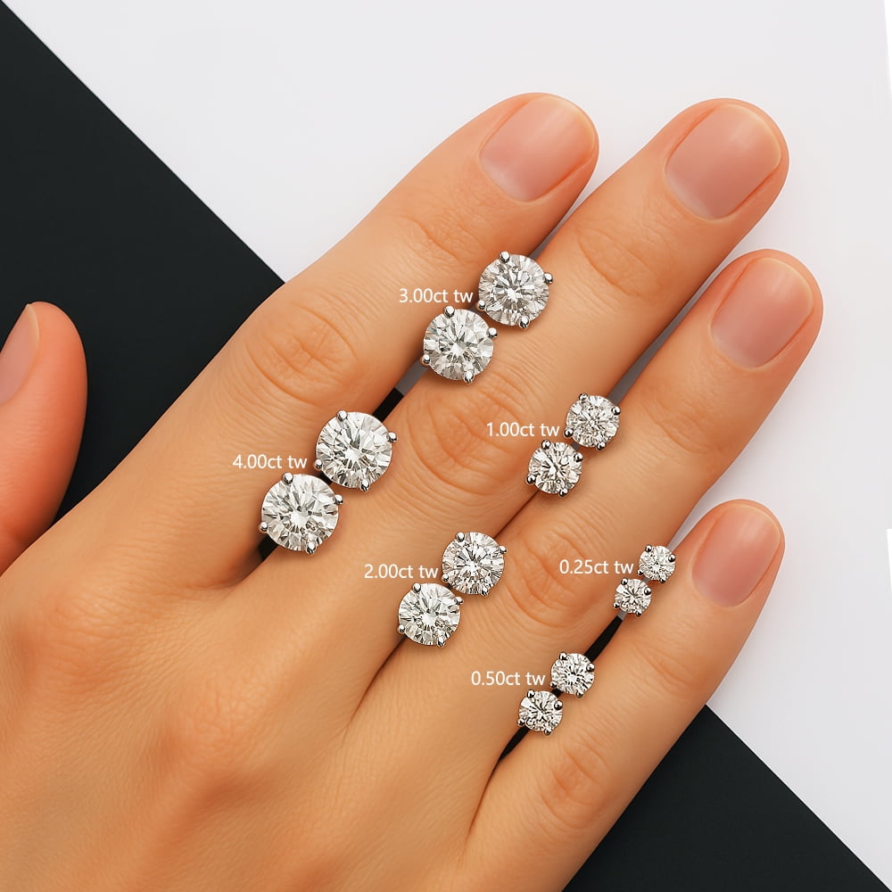 IGI Certified 2.00ct (F Color, VS Clarity) Lab Grown Diamond Round Brilliant Cut 4-Prong Basket Solitaire Stud Earrings in 14k Yellow Gold