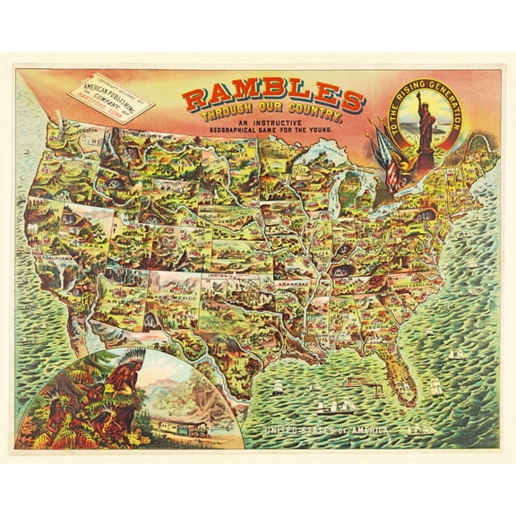 Print: Rambles Through Our Country - United States Map, 1890