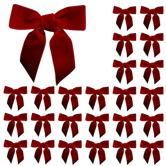 24Pcs Red Velvet Ribbon Bows Christmas Tree Ornaments – 3x3" Xmas Decorations for Trees, Wreaths, Home, Party, Front Door, Holiday Decor, Wine, Bows & Ribbons