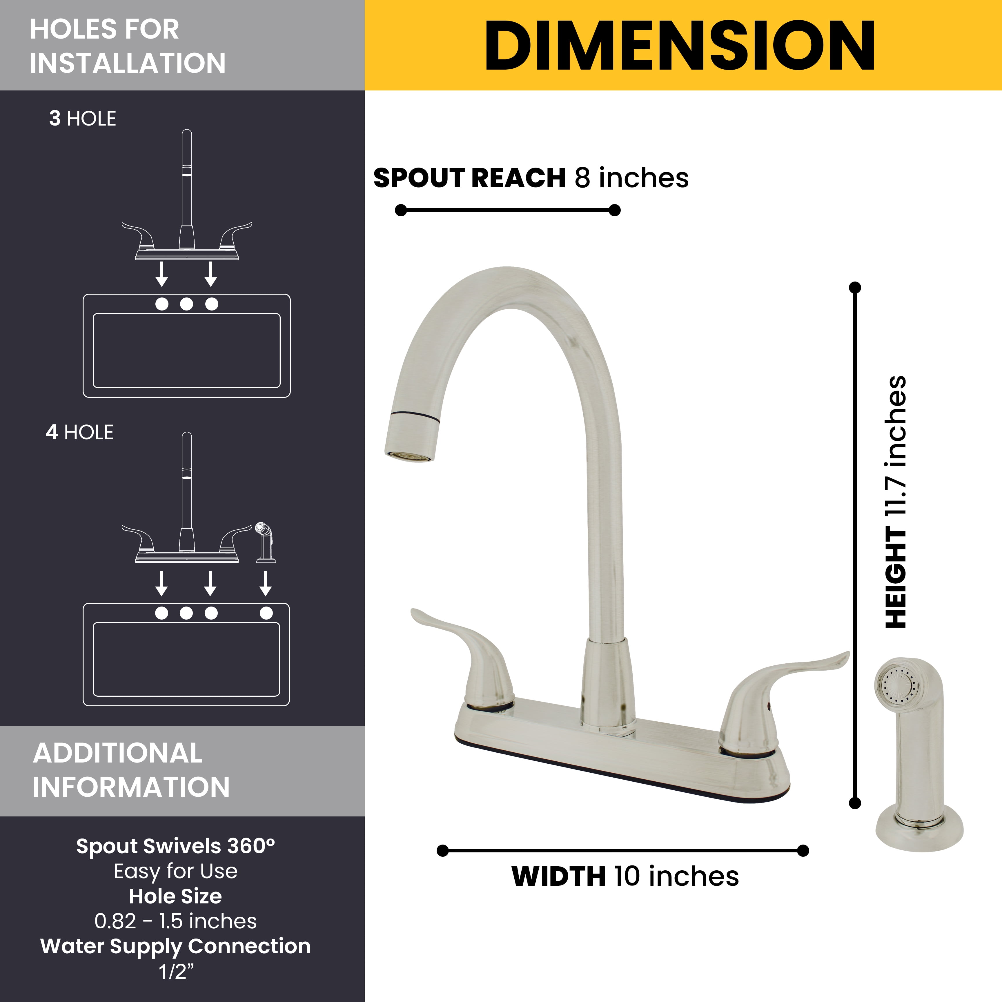 WMF 8235GNZMLP-BN Metal Silver 8 Inch Kitchen Faucet