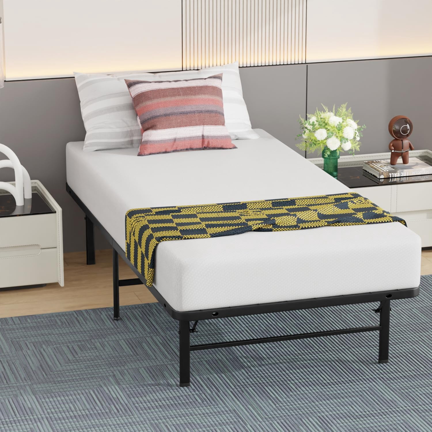BestMassage Twin Bed Frame Metal Platform Bed Frame, Easy Assembly Noise-Free, Black, Twin