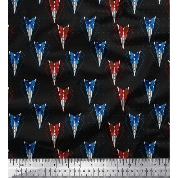 Soimoi Black Rayon Crepe Fabric Bow & Dots Print Fabric by Yard 46 Inch Wide